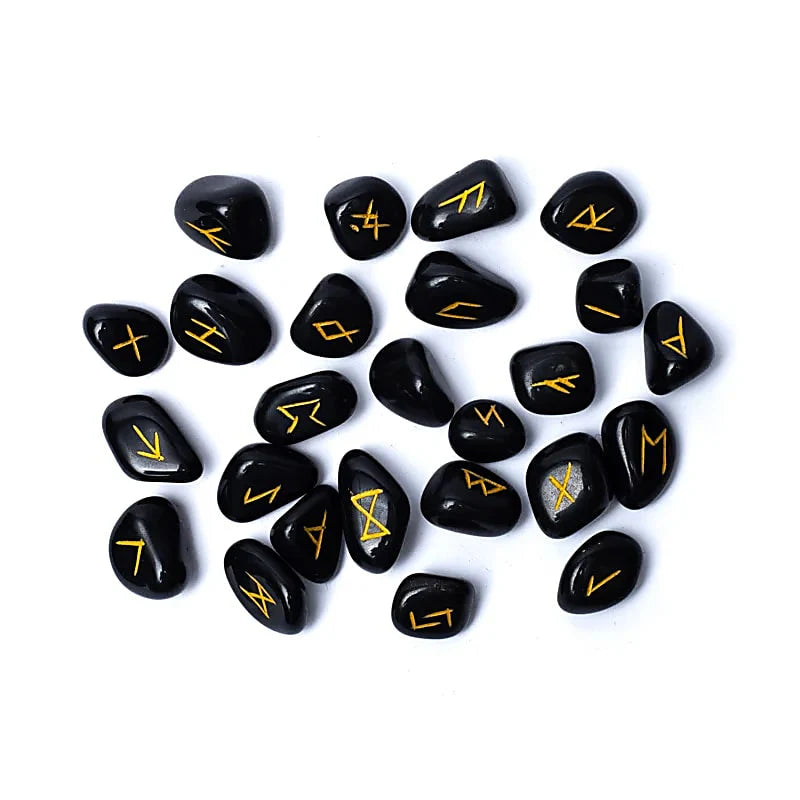 RUNE ORACOLO IN AGATA NERA - Sacchetto di velluto