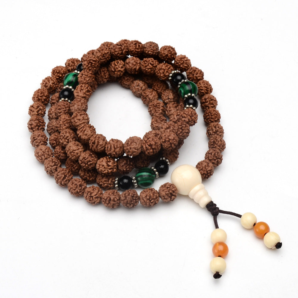 Collana Mala elastica Buddhista in Rudraksha