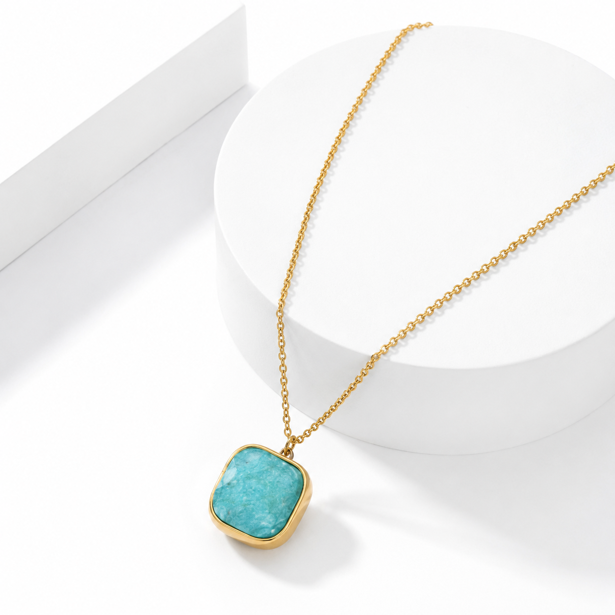 COLLANA IN AMAZZONITE - Acciaio inox dorato