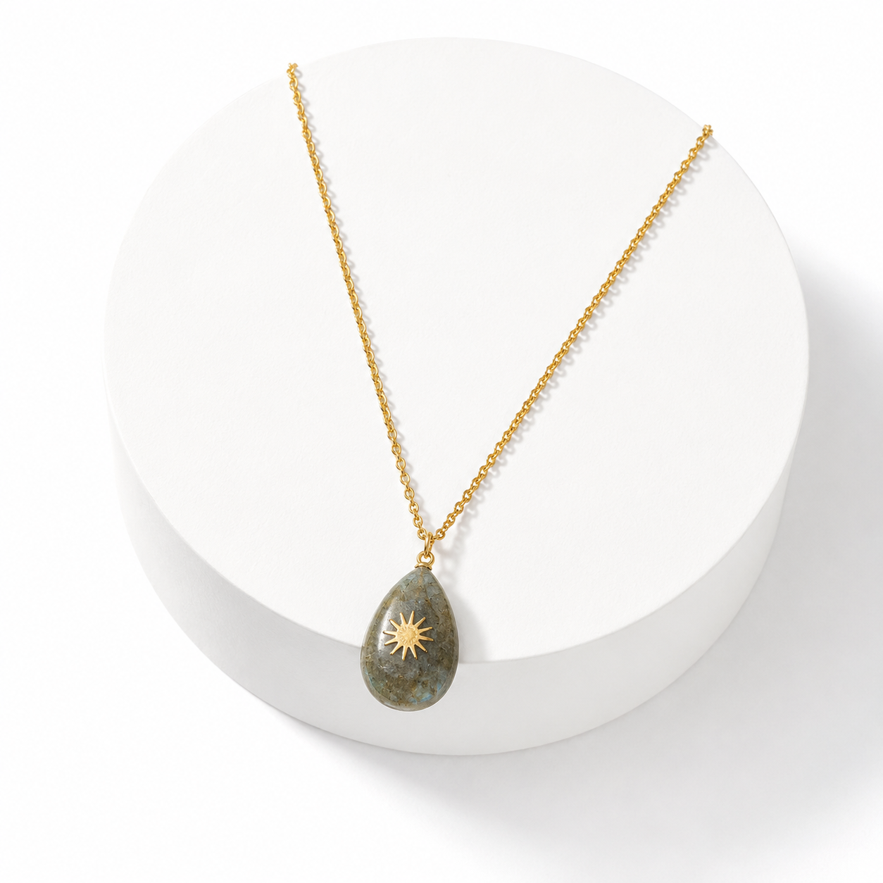 COLLANA IN LABRADORITE CON SOLE - Acciaio inox dorato