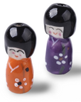 Bambolina giapponese Kokeshi Portafortuna forata in porcellana - Diverse colorazioni