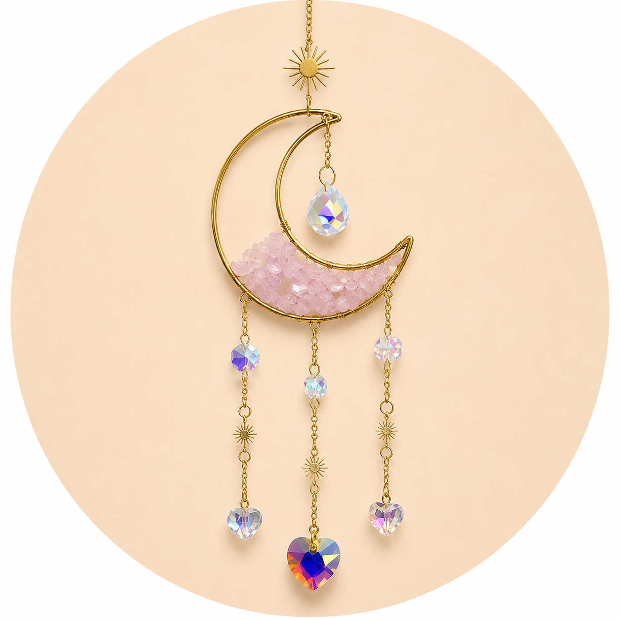 Single in the shape of a moon -shaped with pink quartz - crystal 48cm