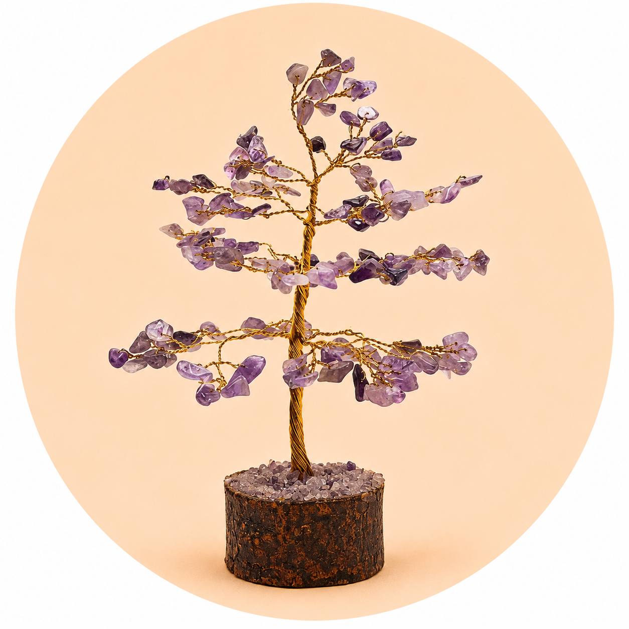 Tree in Amethyst Wooden Base of Neem - 18cm