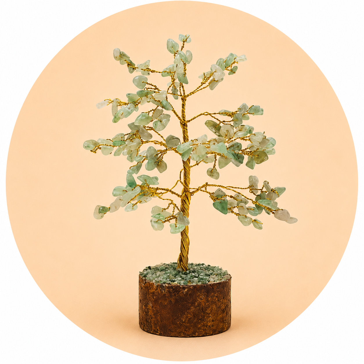 Tree in adventurine with neem wood base - 18cm