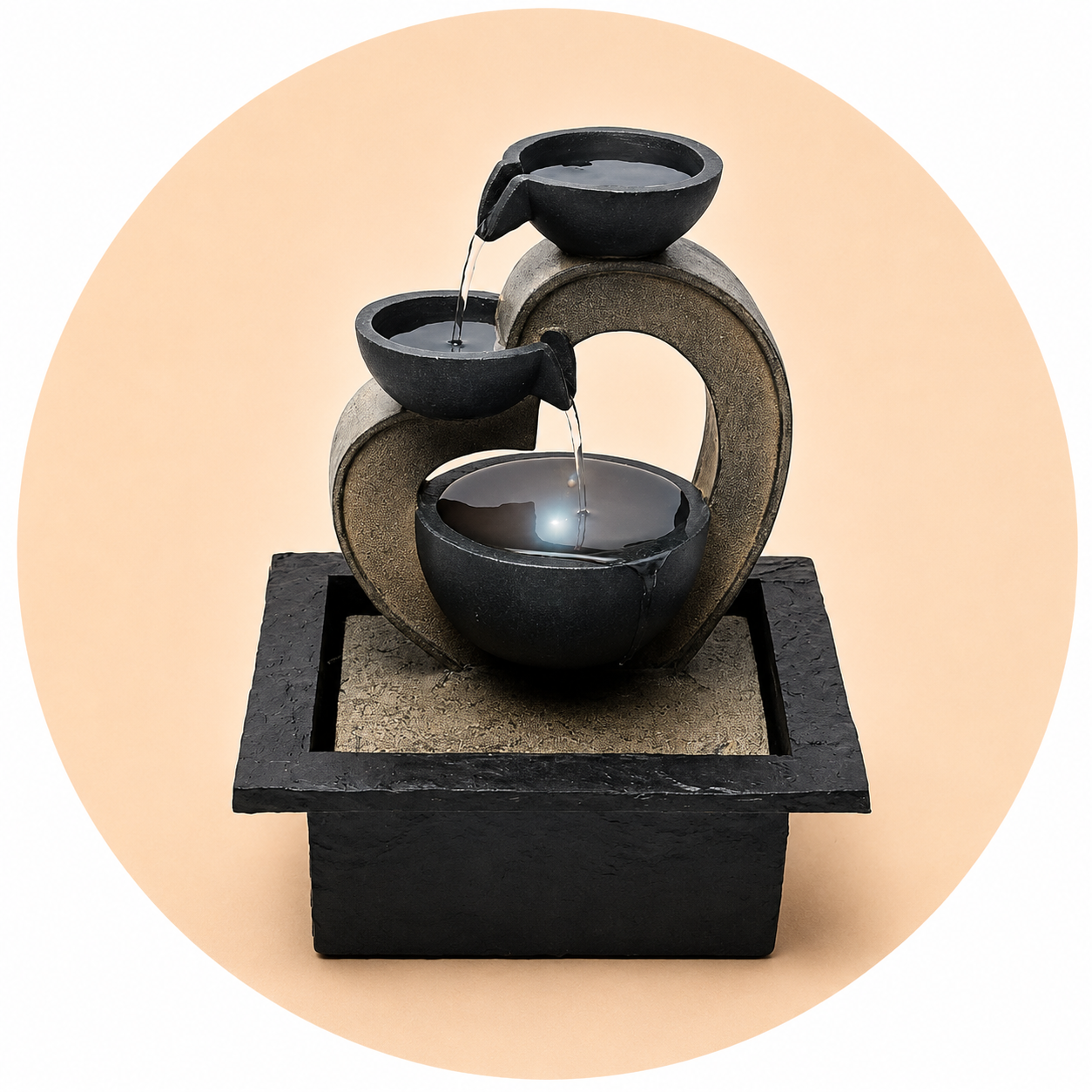 Water Fountain Heart Zen measures L - Integrated LED light