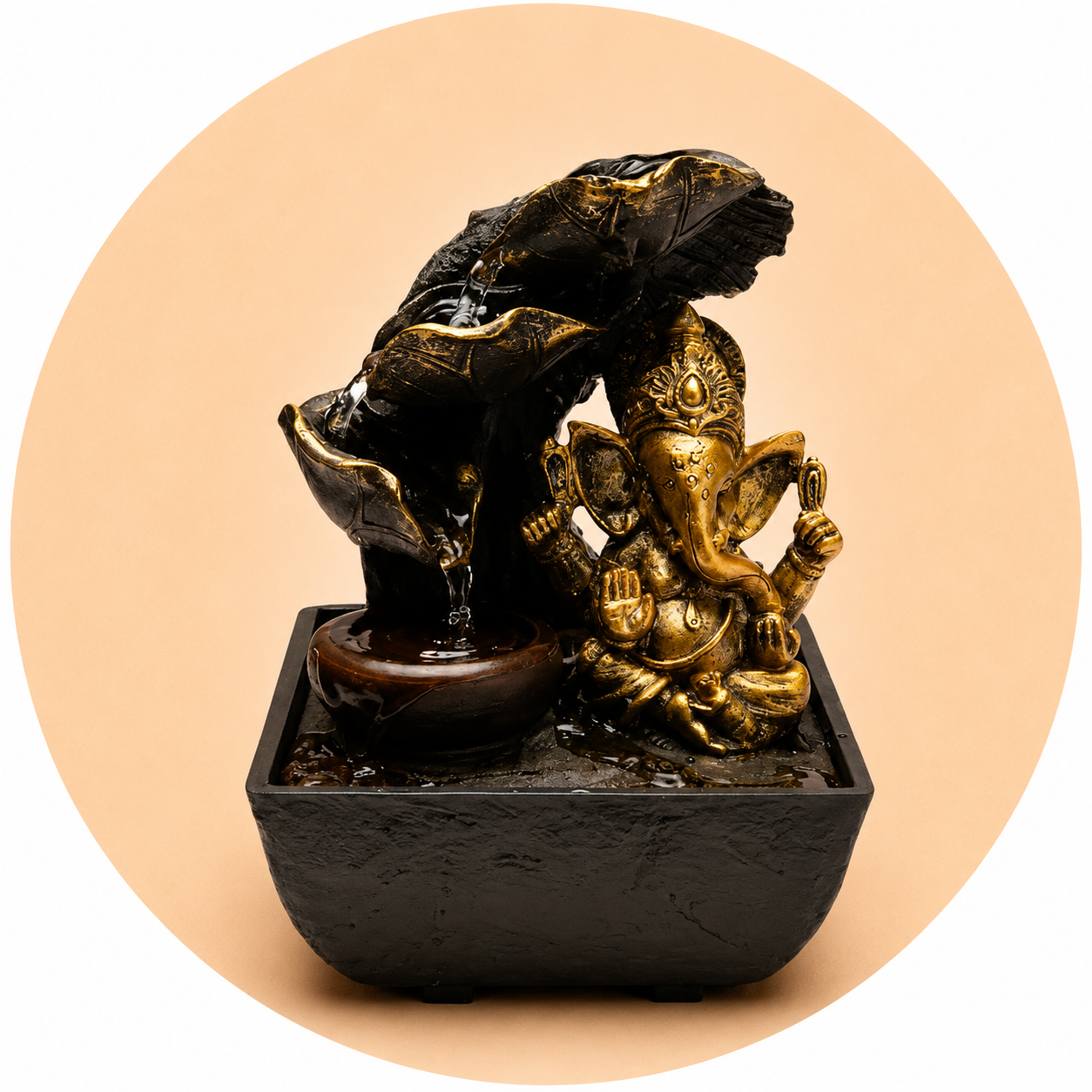 Zen water fountain with Ganesh - Integrated LED light