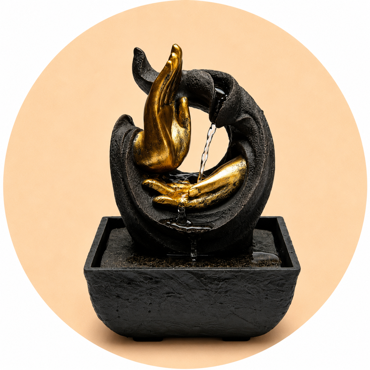 Zen water fountain with compassion Mudra - Integrated LED light