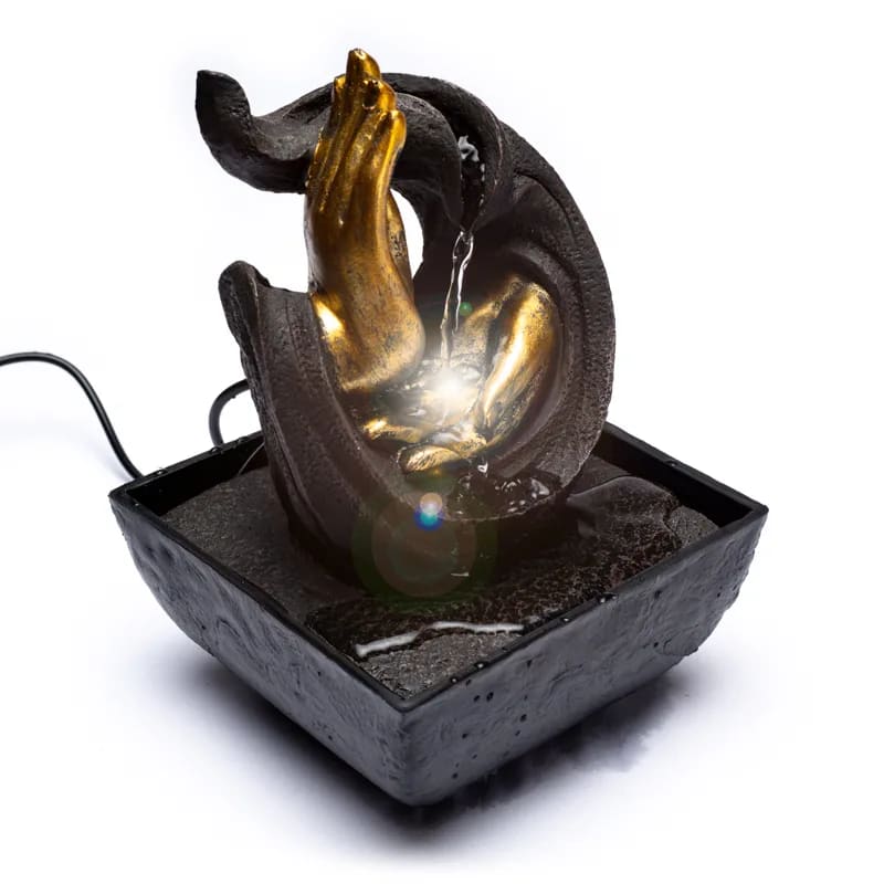 Zen water fountain with compassion Mudra - Integrated LED light