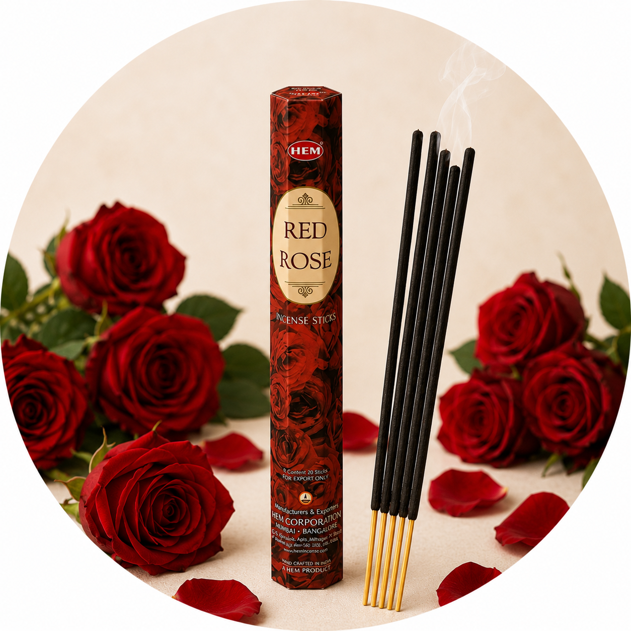 Hem Red Rose - Indian incense red handmade sticks - 20 stick
