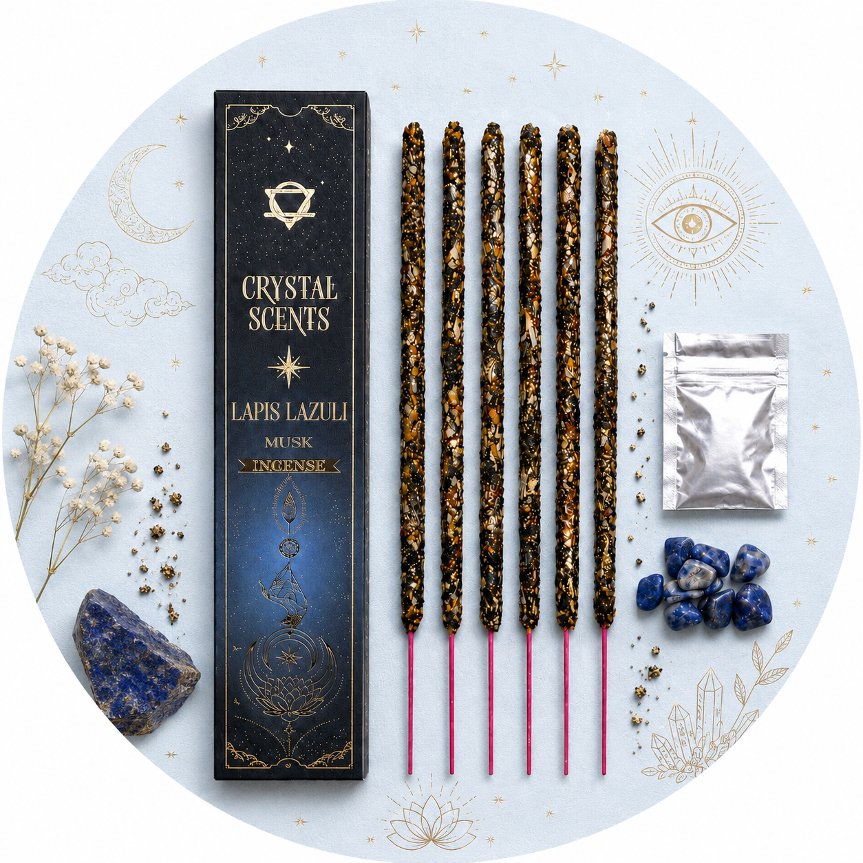 CRYSTAL SCENTS INCENSO IN BASTONCINI E CHIPS DI PIETRA NATURALE - Lapislazzuli
