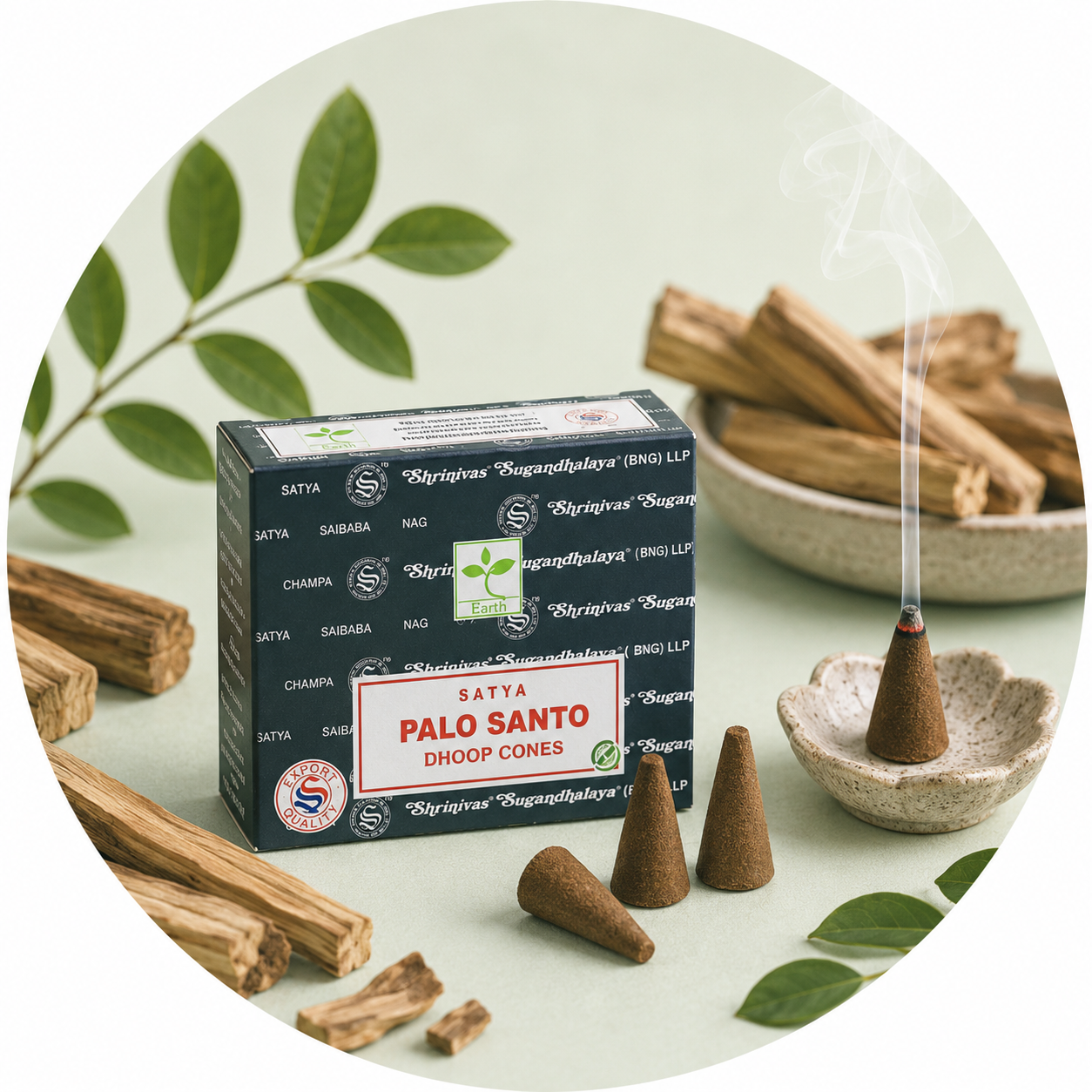Satya Palo Holy incense in 100% natural cones - support included