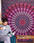 TELO ARAZZO COPRILETTO ARTIGIANALE - Mandala pavone
