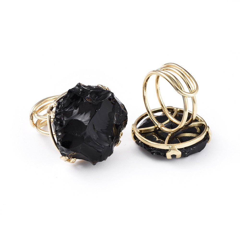 ANELLO PEPITA DI OSSIDIANA NERA - Protezione e radicamento