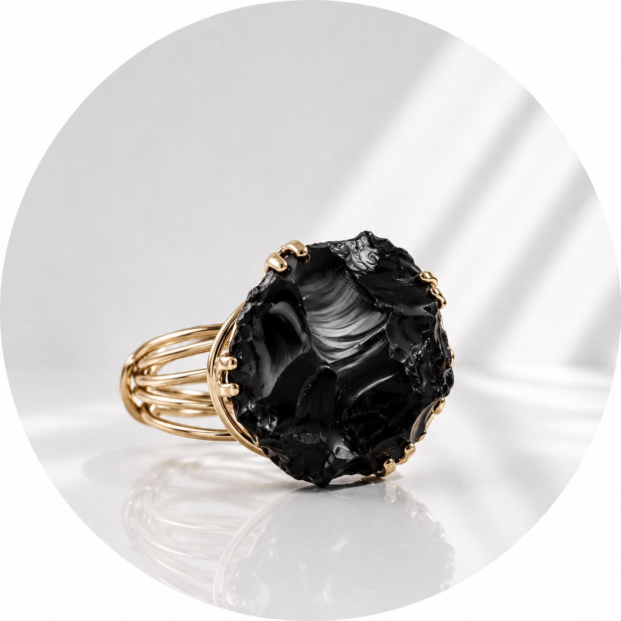 ANELLO PEPITA DI OSSIDIANA NERA - Protezione e radicamento