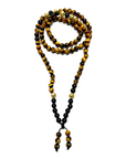 Samsara Mala Tibetana Occhio di tigre e Onice nero - Collana Rosario 108 grani