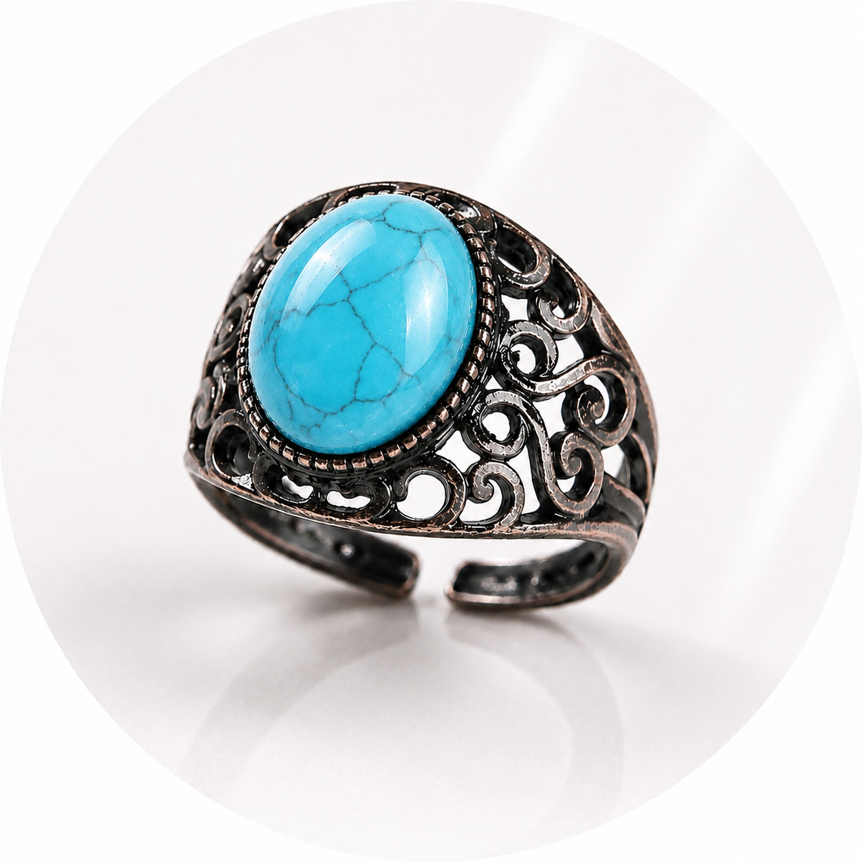 ANELLO CON TURCHESE SINTETICO IN OTTONE - Regolabile | Scopri su Clorophilla Shop
