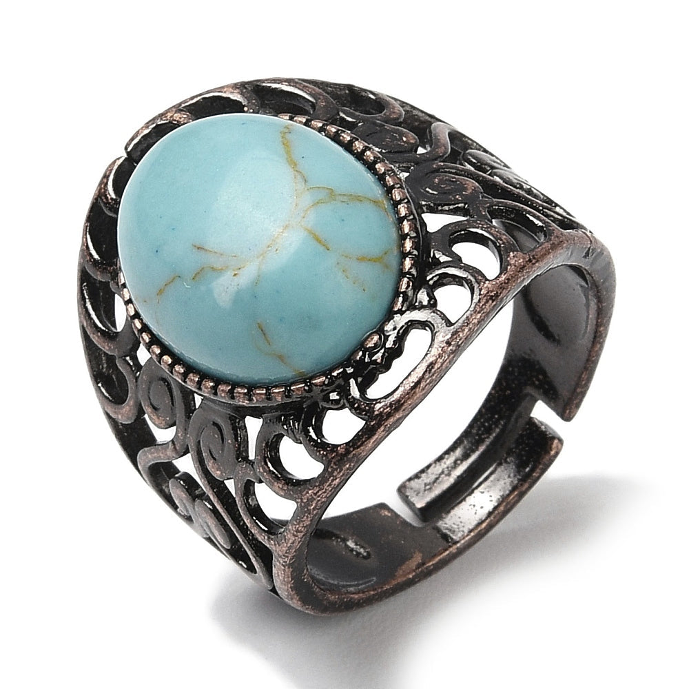 ANELLO CON TURCHESE SINTETICO IN OTTONE - Regolabile | Scopri su Clorophilla Shop