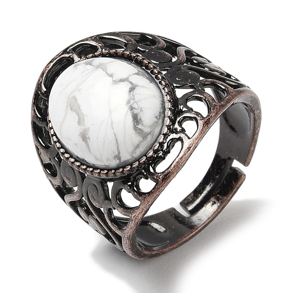 ANELLO CON HOWLITE IN OTTONE - Serenità ed equilibrio emotivo
