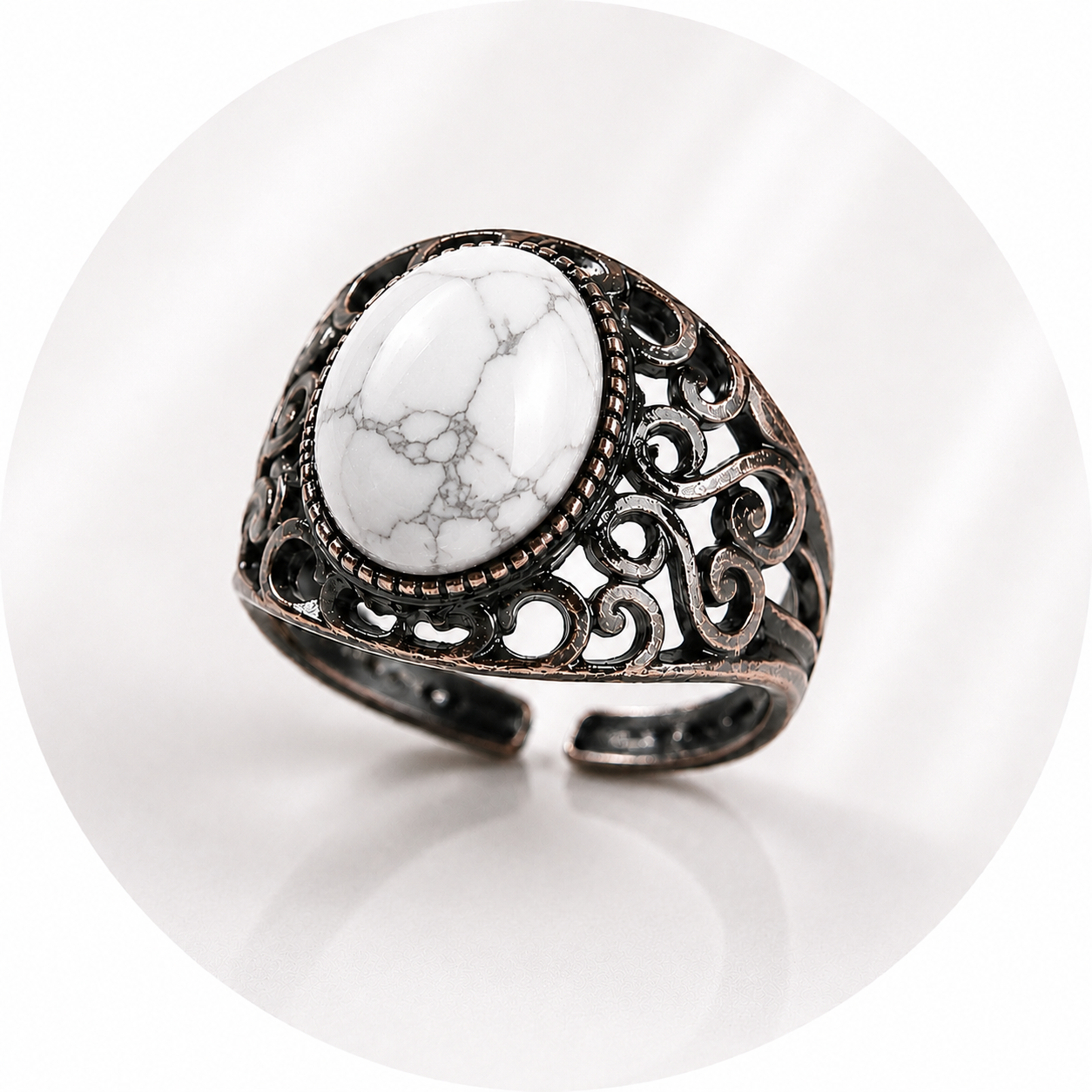 ANELLO CON HOWLITE IN OTTONE - Serenità ed equilibrio emotivo