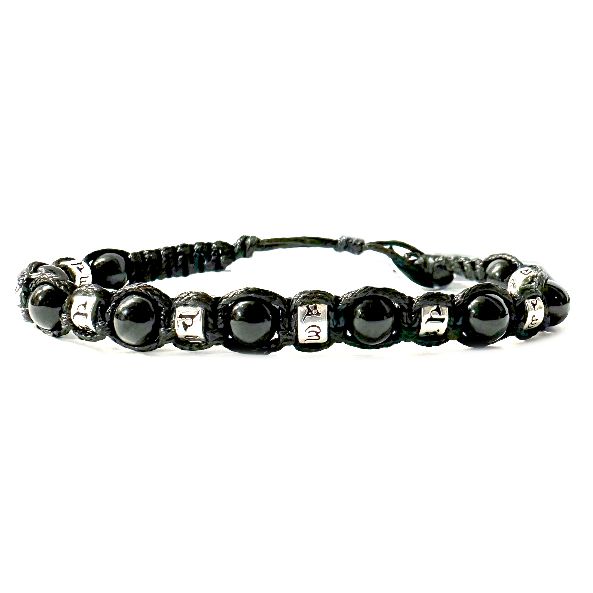 SAMSARA BRACCIALE TIBETANO IN OSSIDIANA NERA E ARGENTO 925 - Protezione, radicamento e forza interiore