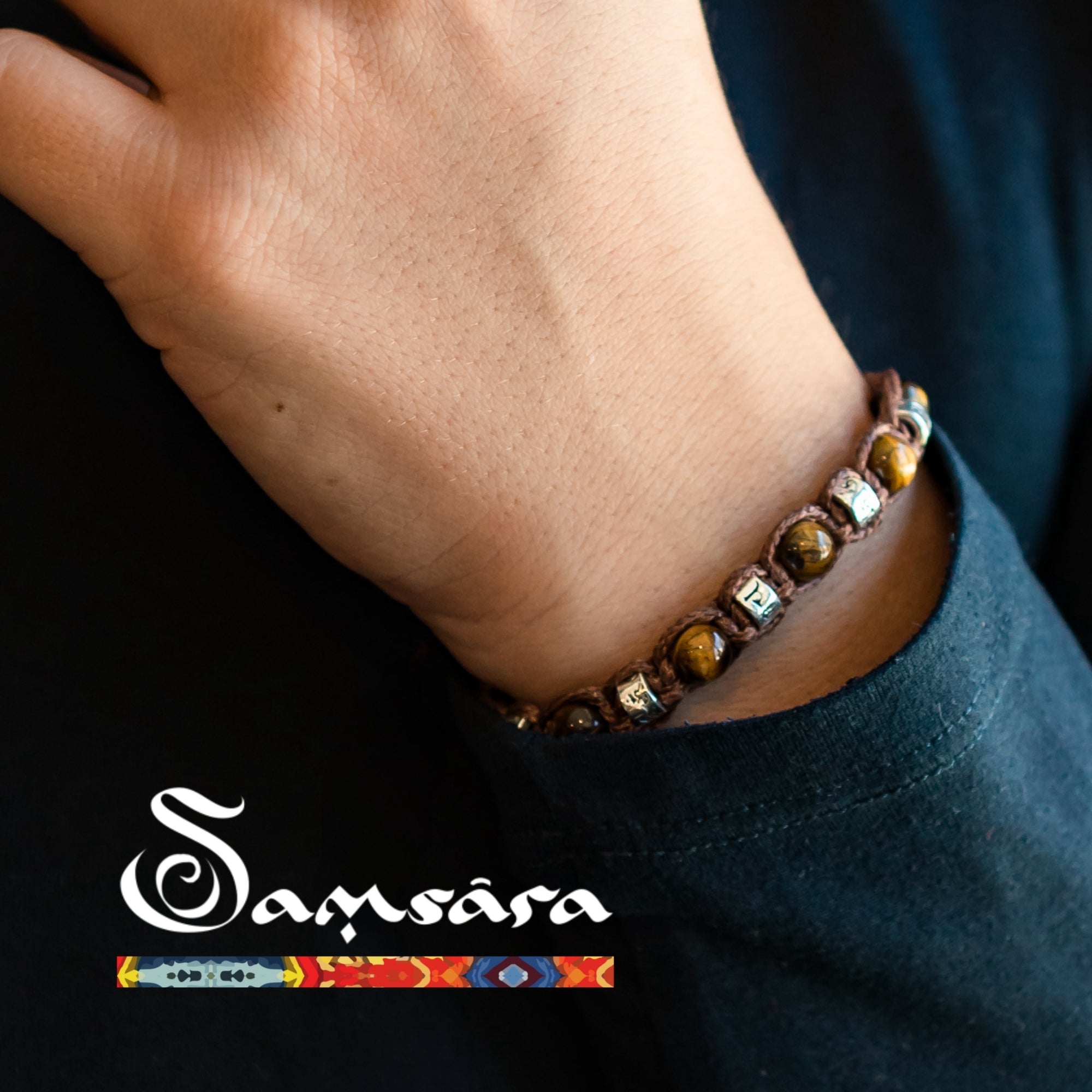 SAMSARA BRACCIALE TIBETANO IN OSSIDIANA NERA E ARGENTO 925 - Protezione, radicamento e forza interiore