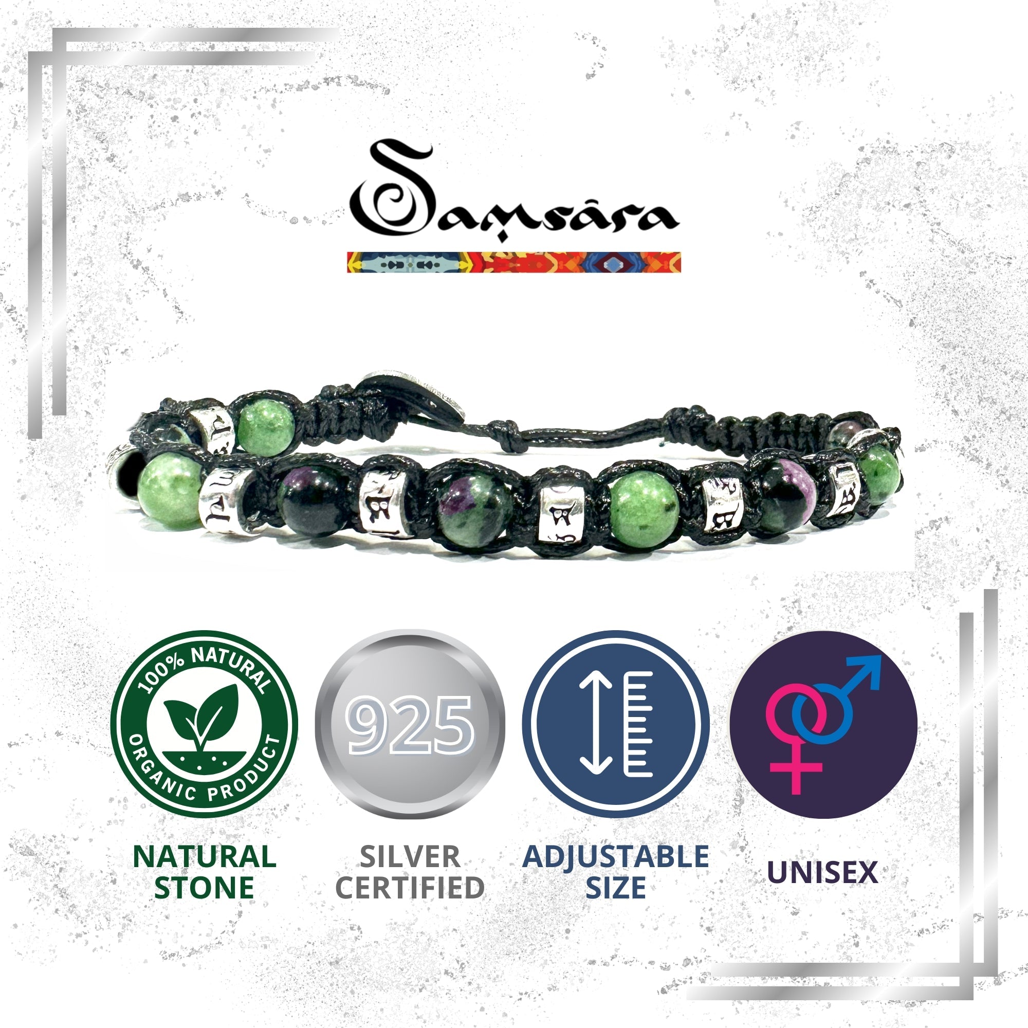 SAMSARA BRACCIALE TIBETANO IN OSSIDIANA NERA E ARGENTO 925 - Protezione, radicamento e forza interiore