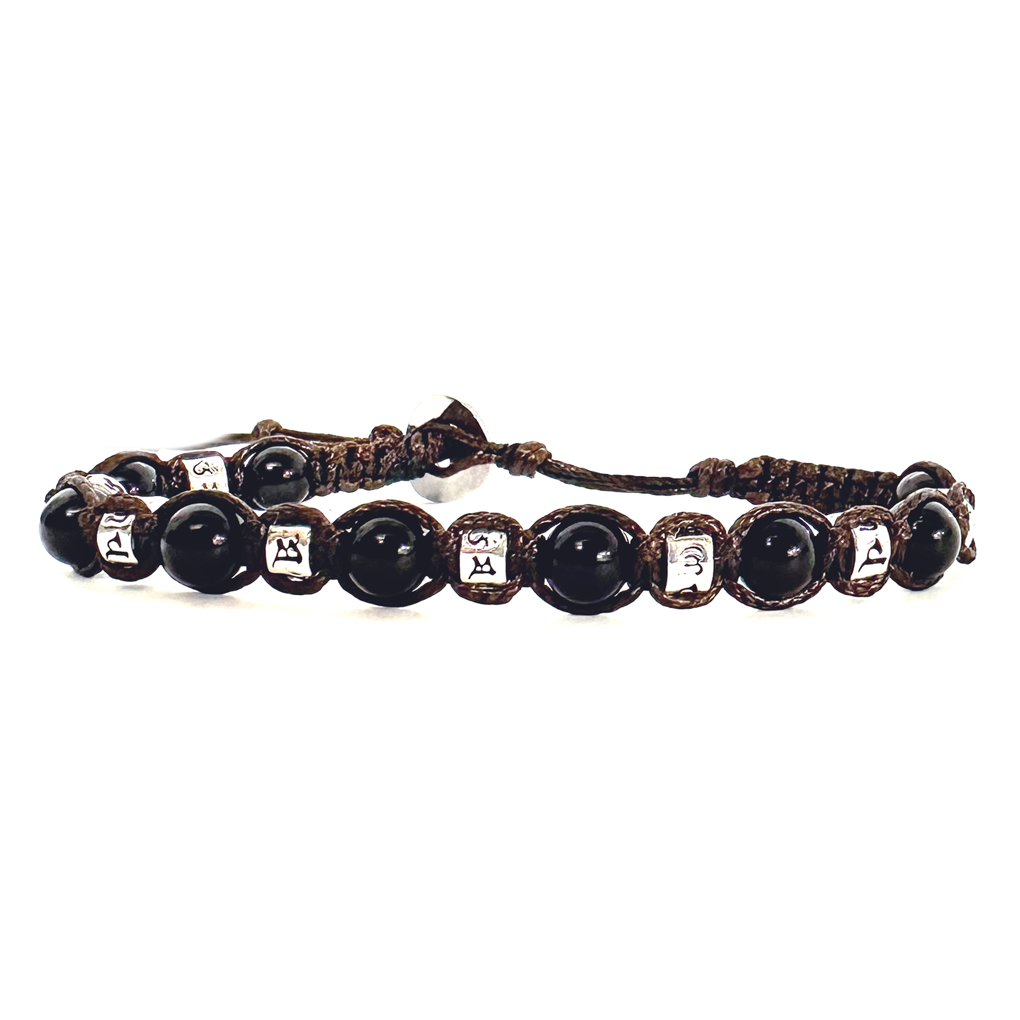 SAMSARA BRACCIALE TIBETANO IN OSSIDIANA NERA E ARGENTO 925 - Protezione, radicamento e forza interiore