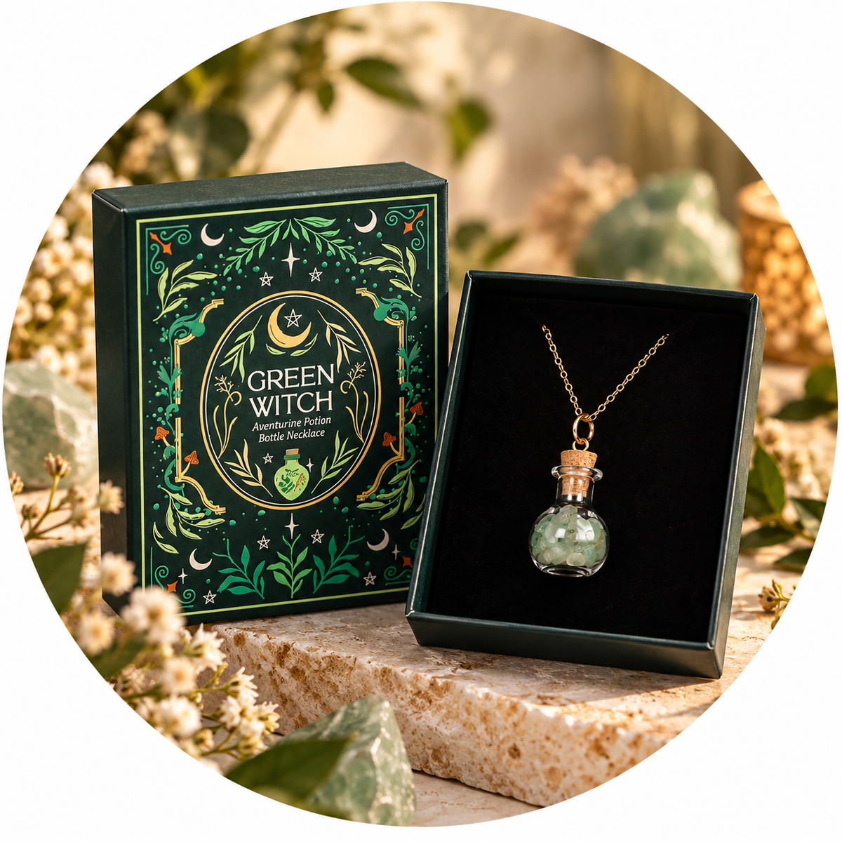COLLANA GREEN WITCH AVVENTURINA VERDE - Talismano di crescita e prosperità