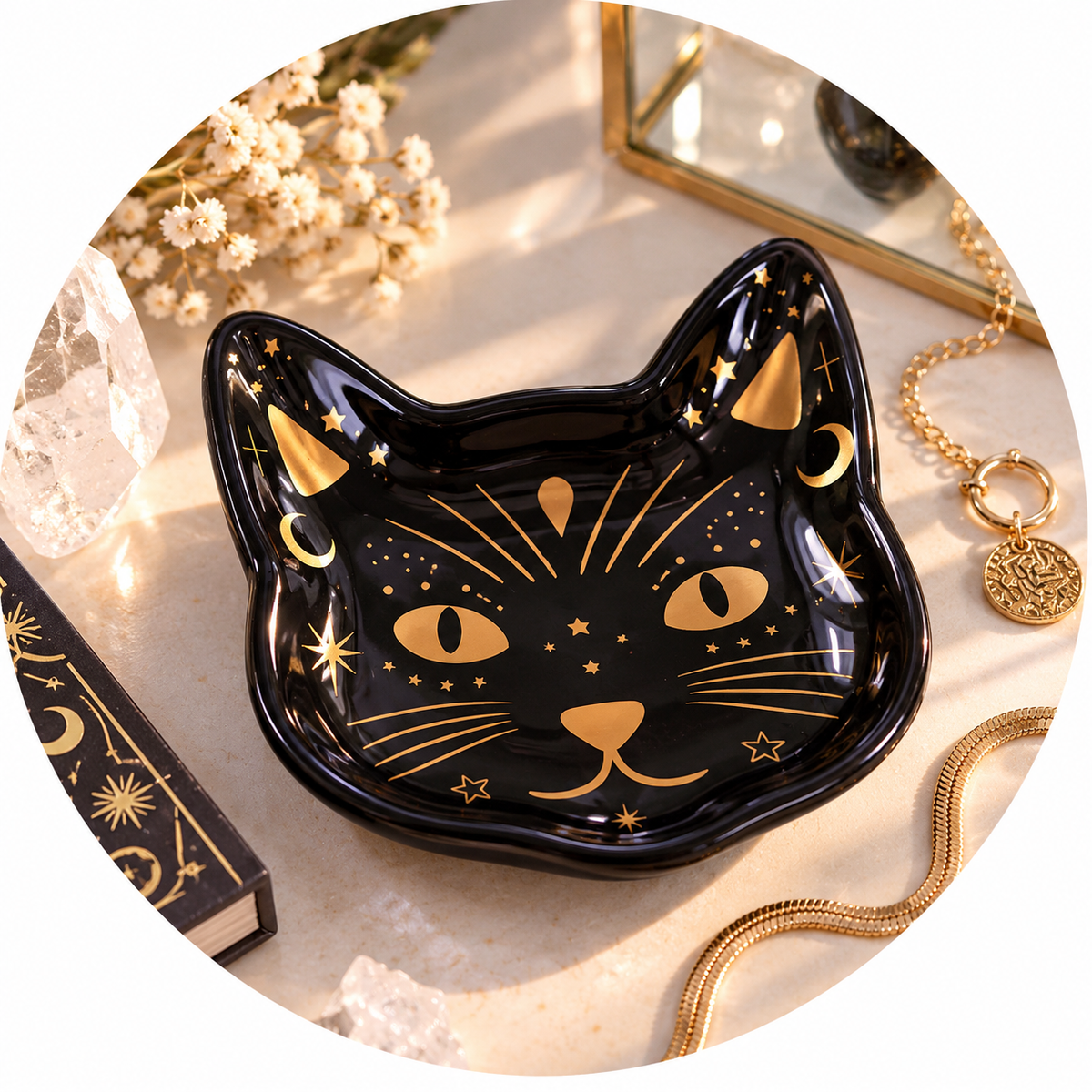 PIATTINO PORTAOGGETTI BLACK CAT MAGIC - Ceramica smaltata