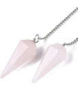Pendolo Divinatorio in Quarzo Rosa Naturale Esagonale con Catenina