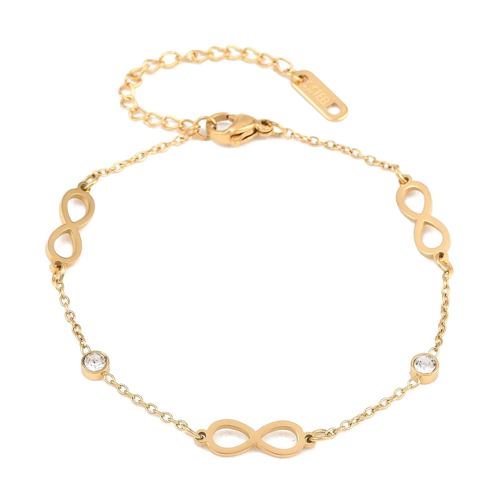 Bracciale dell’Amicizia Infinito con Strass in Acciaio Inossidabile Color Oro