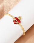 Bracciale in Ottone Sacro Cuore Placcato Oro con Zirconi Cubici – Maglia a Catena Box con Cuore Smaltato