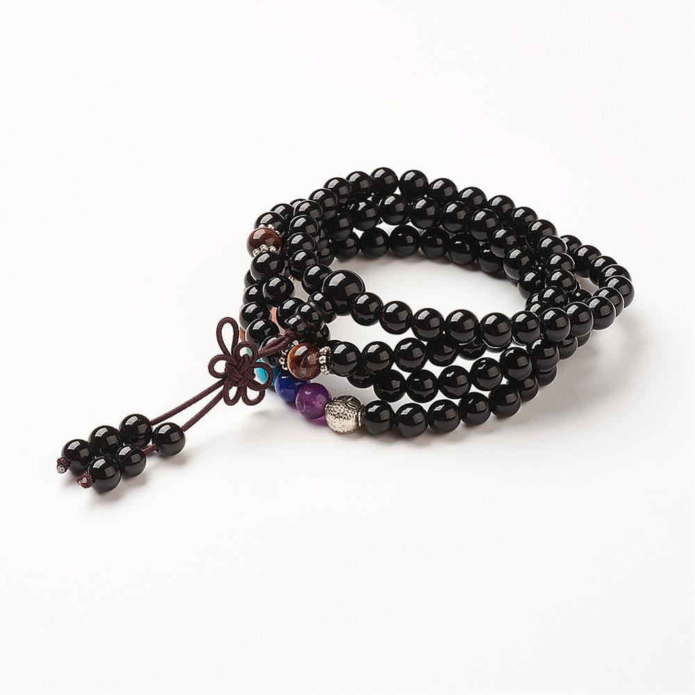 Mala Tibetana in Agata Nera con chakra – Protezione e Radicamento