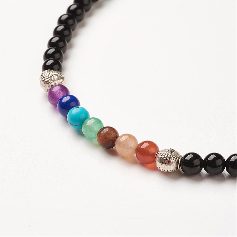 Mala Tibetana in Agata Nera con chakra – Protezione e Radicamento