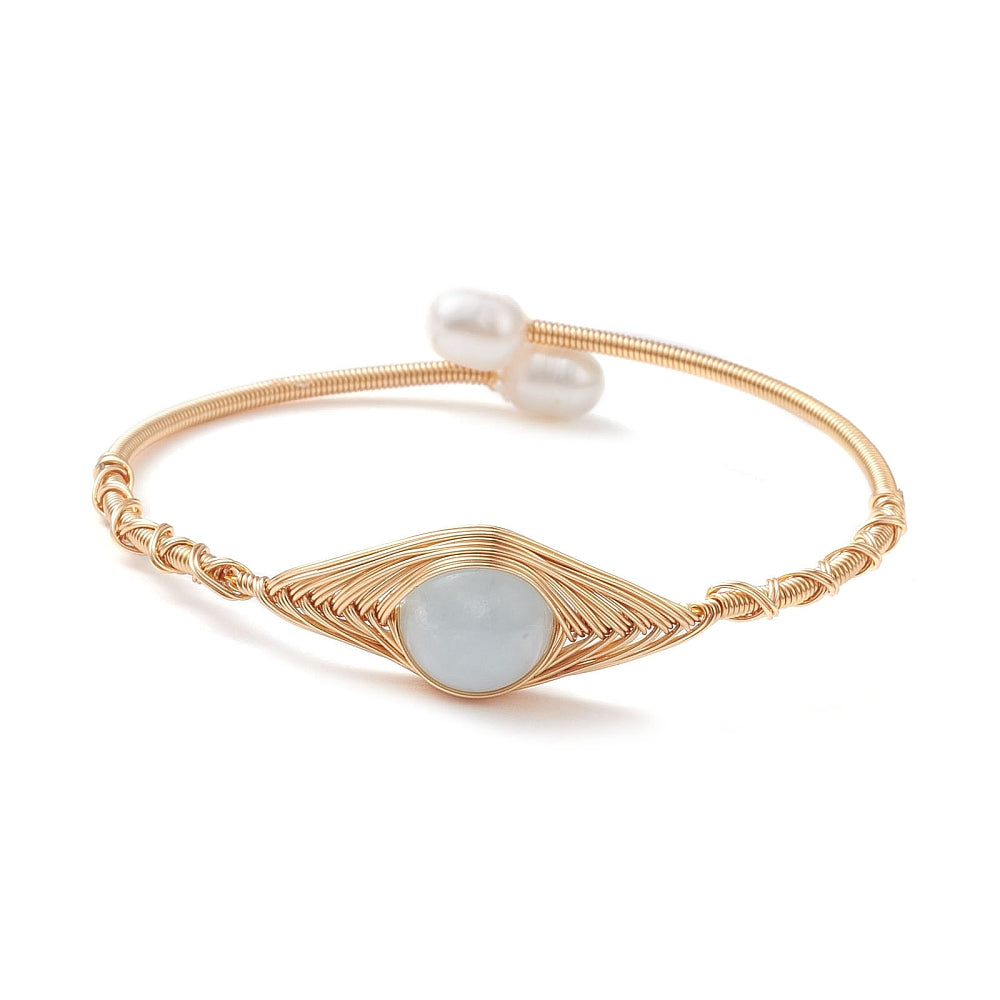Bracciale in Acquamarina Naturale in rame dorato - serenità e comunicazione