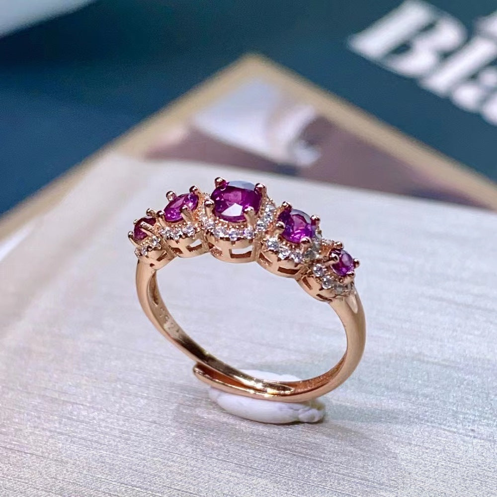 Anello Regolabile in Granato Naturale in argento 925