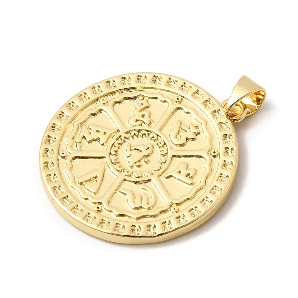 CIONDOLO OM MANI PADME HUM IN OTTONE PLACCATO ORO 18K – Simbolo Tibetano della Compassione