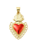 Ciondolo Sacro Cuore Smaltato Rosso in Ottone Placcato Oro 18K