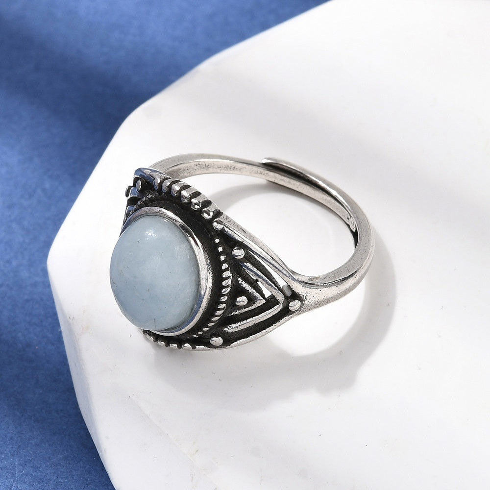 ANELLO OVALE IN ACQUAMARINA in ottone – Calma e Serenità