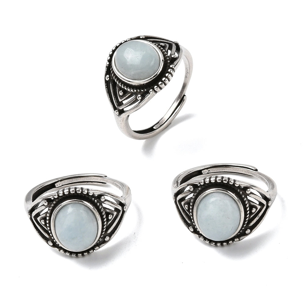 ANELLO OVALE IN ACQUAMARINA in ottone – Calma e Serenità