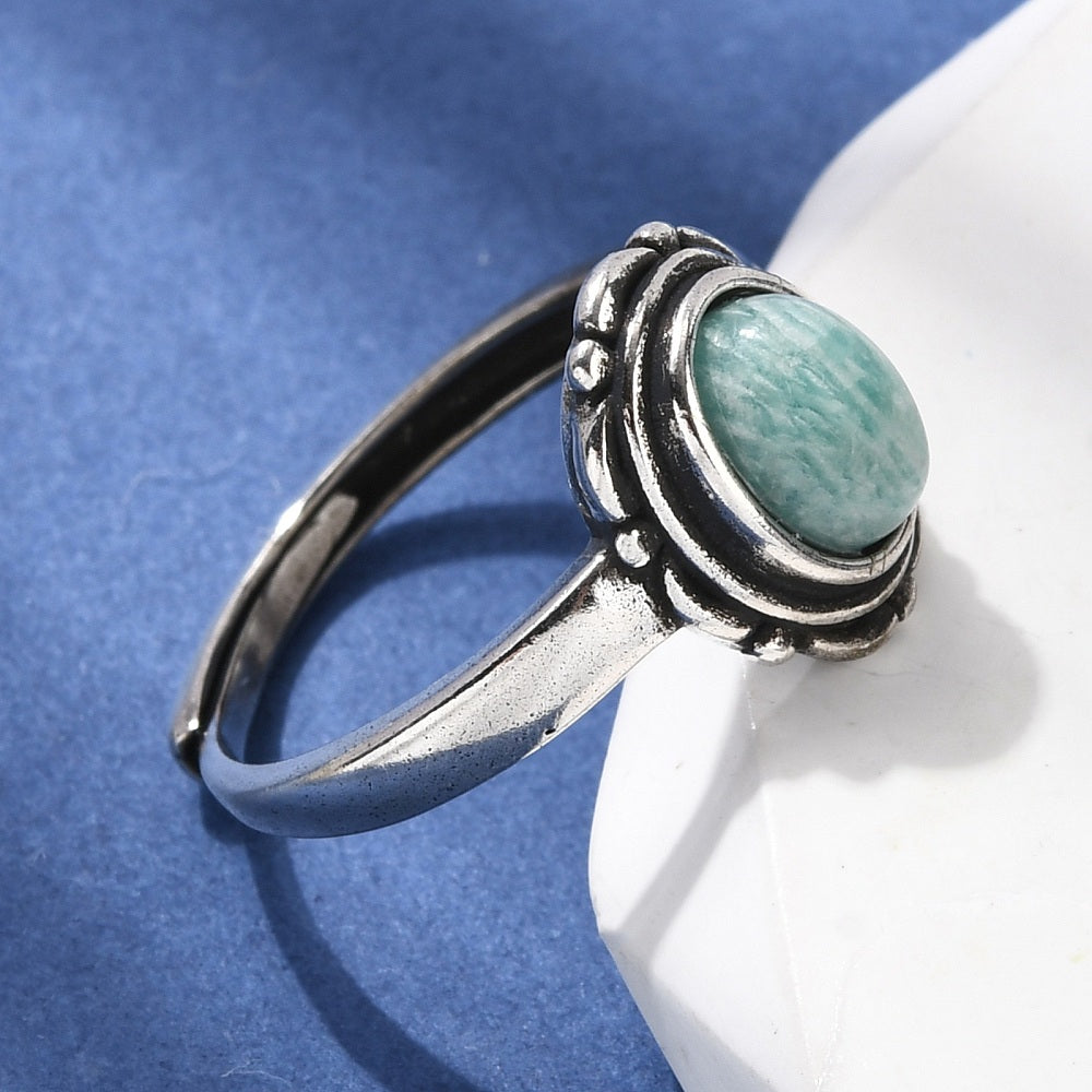 ANELLO OVALE IN AMAZZONITE in ottone – Calma e comunicazione