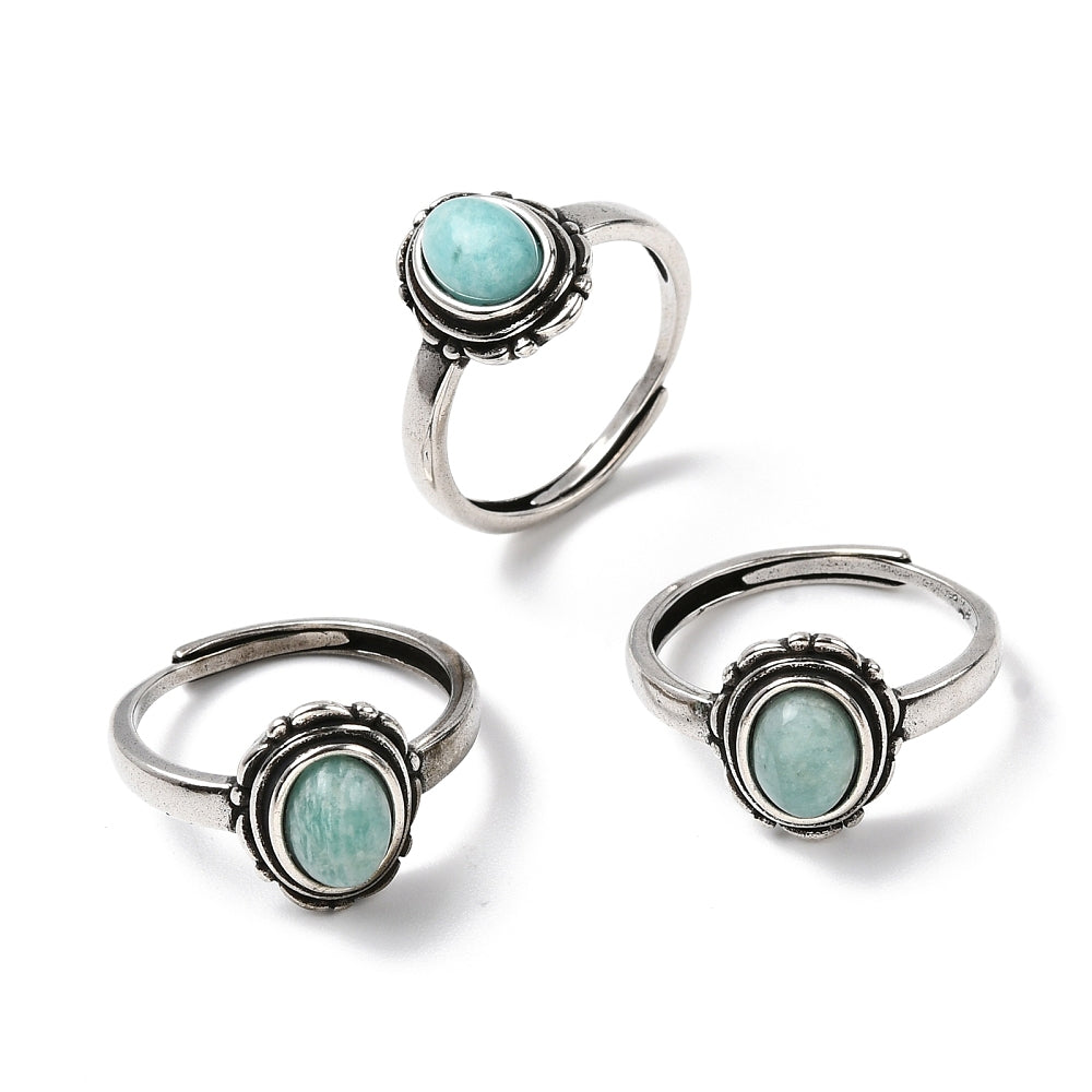 ANELLO OVALE IN AMAZZONITE in ottone – Calma e comunicazione