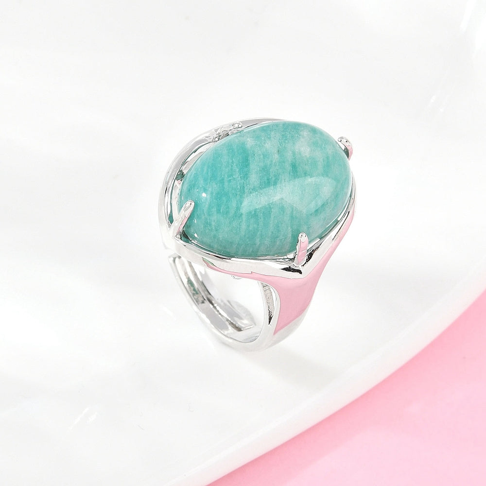 Anello Regolabile con Amazzonite Naturale – Ottone Color Platino