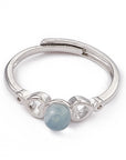Anello Regolabile con Acquamarina Naturale a Cuore – Ottone Color Platino