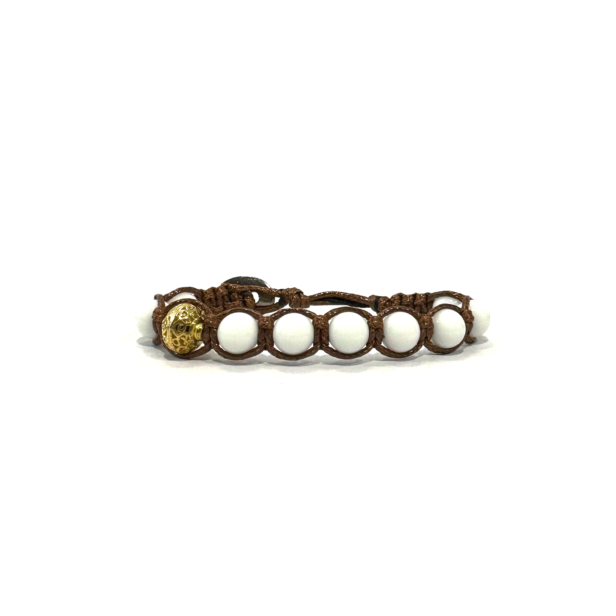 Samsara Kids Bracciale Tibetano Buddista per Bambino/Bambina – Shamballa con Pietra in Agata Bianca - Filo in Cotone Cerato Marrone - SamsaraFragrances