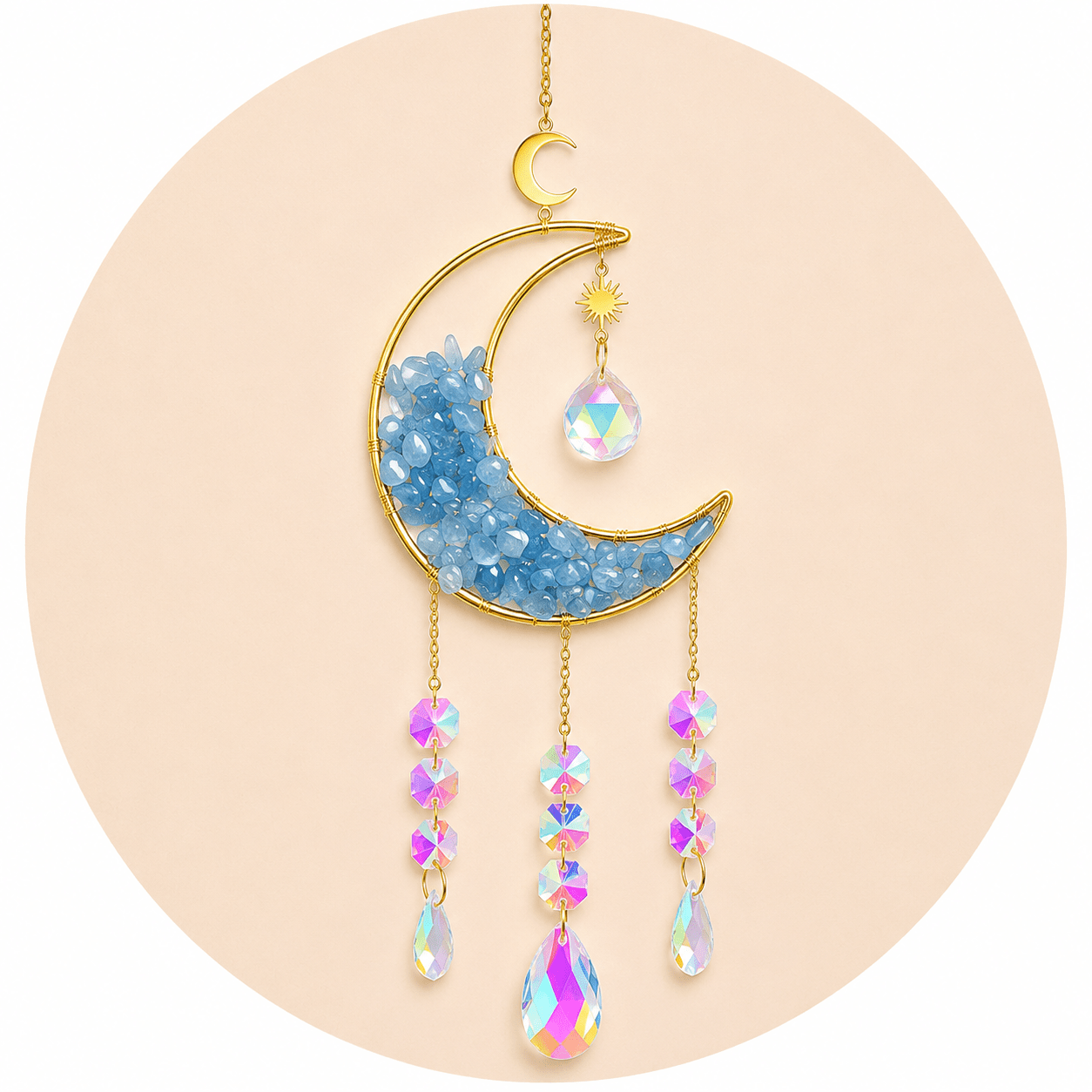 ACCHIAPPASOLE LUNA CON ACQUAMARINA - Cristallo 47cm - Clorophilla Shop