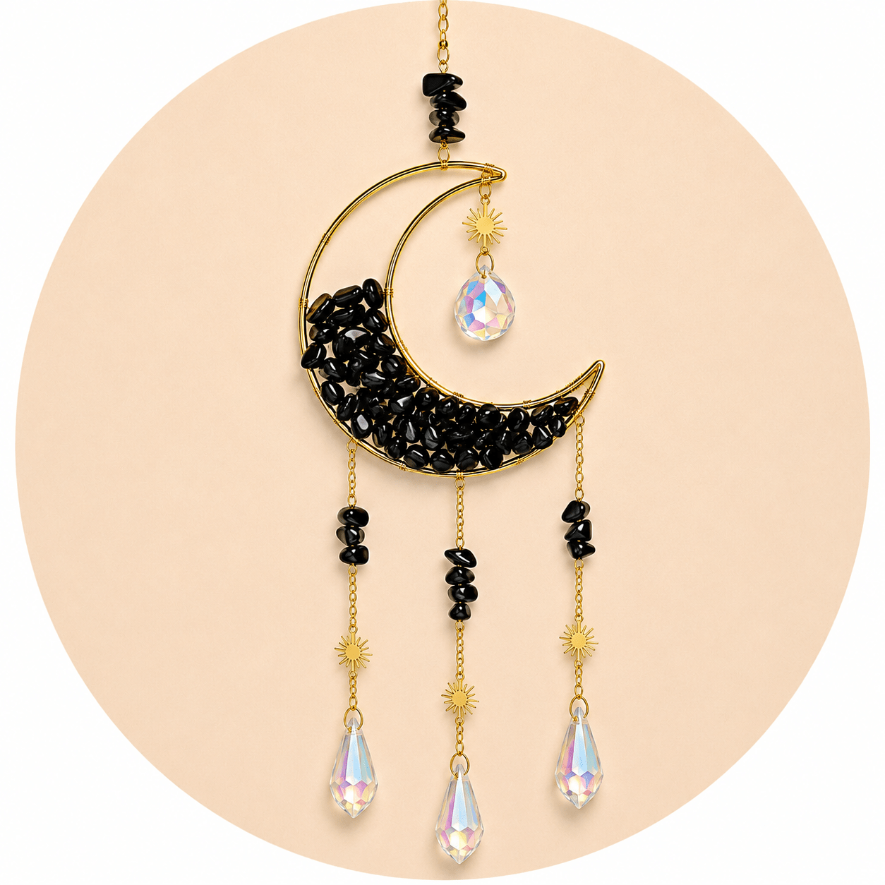 ACCHIAPPASOLE LUNA CON OSSIDIANA NERA - Cristallo 47cm - Clorophilla Shop