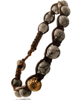 Samsara Bracciale Tibetano Buddista - Shamballa con Pietra in Agata Fossile - Filo in Cotone Cerato Marrone - SamsaraFragrances