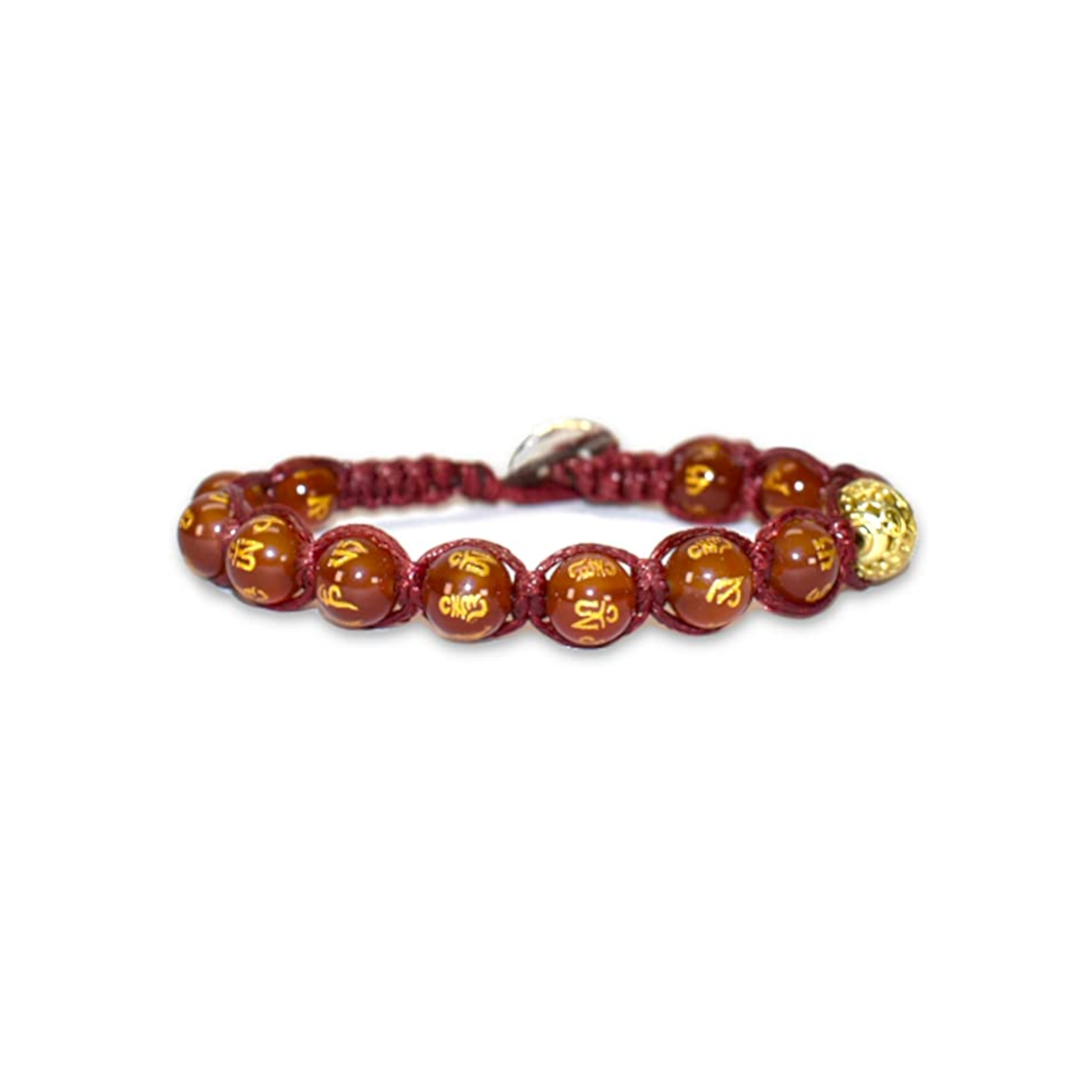 Samsara Gift Special Edition Bracciale Tibetano Buddista - Shamballa con Pietre in Agata Rossa con Mantra Oro - Filo in Cotone Cerato Rosso - SamsaraFragrances
