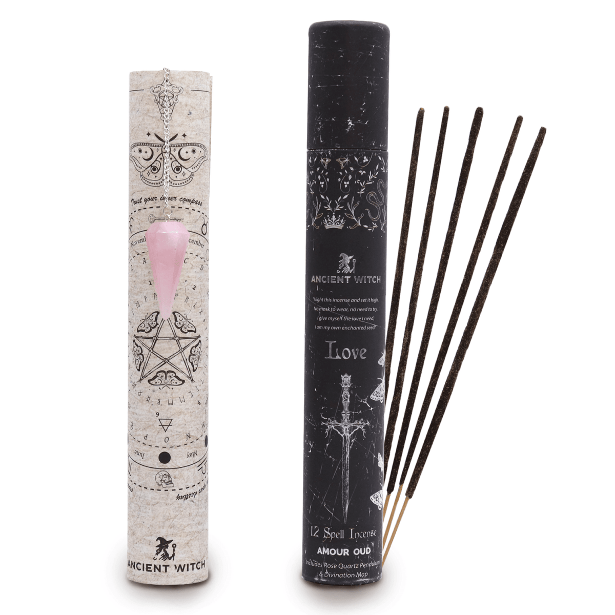 ANCIENT WITCH SPELL – Incenso Rituale dell'Amore con Pendolo in Quarzo rosa - Clorophilla Shop